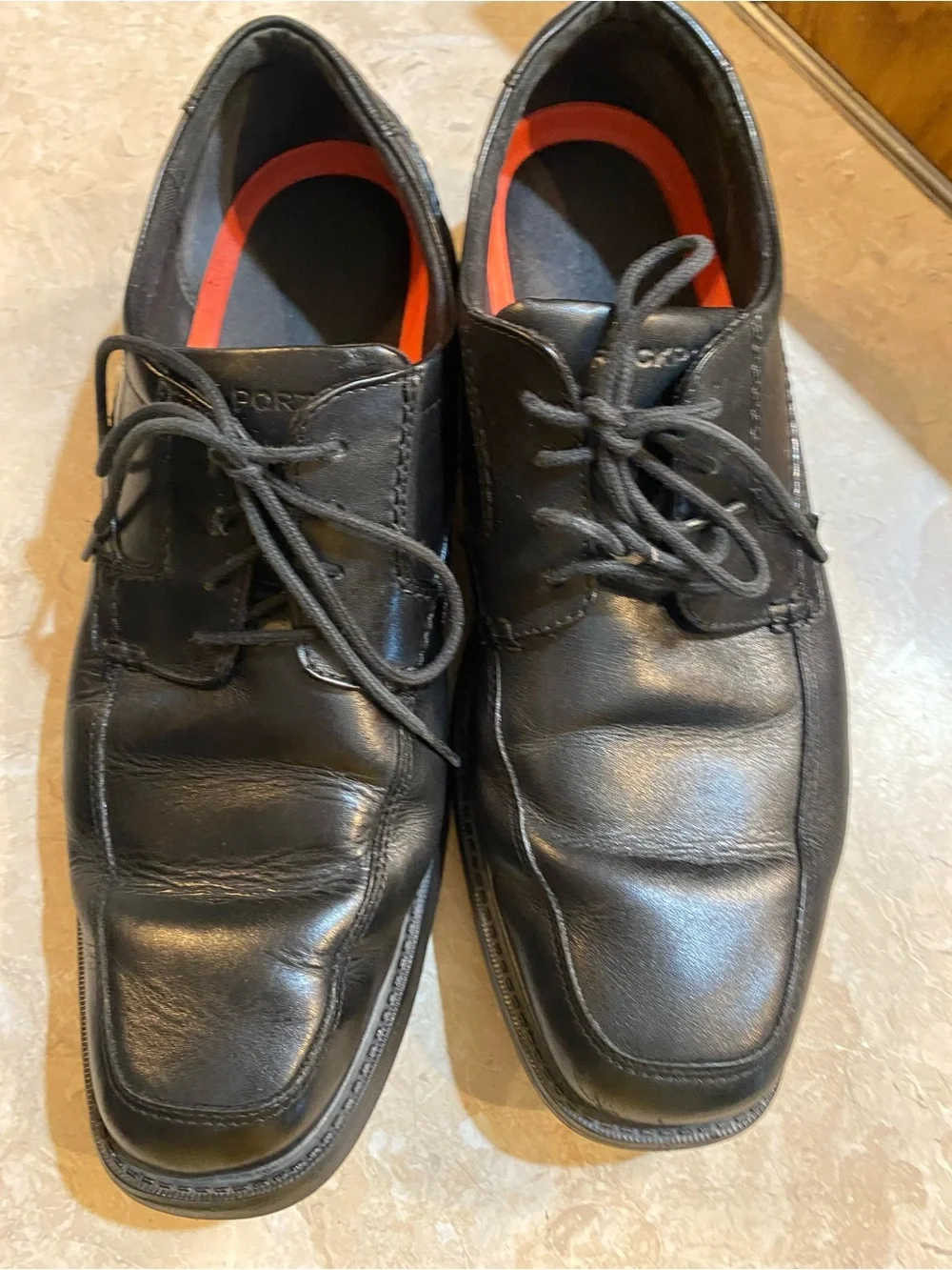 Rockport Black Leather Lace-Up Oxfords with Orange Insole Trim